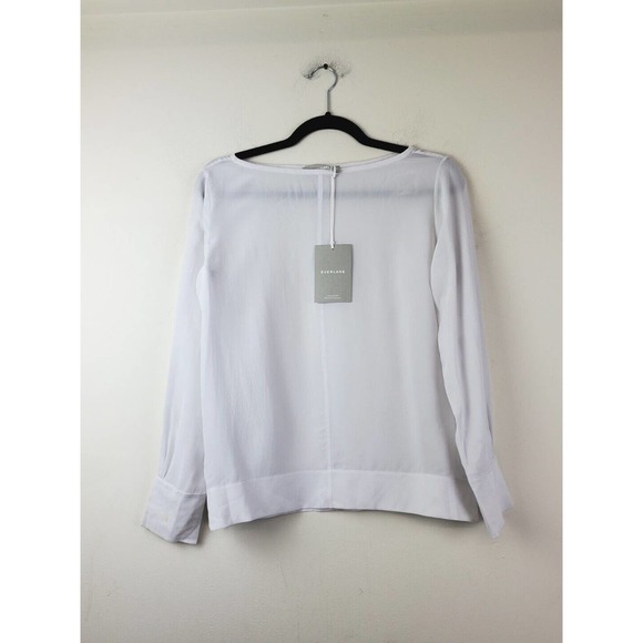 NWT Everlane 0 Womens The Clean Boatneck Blouse SILK top Gray White - Picture 5 of 11